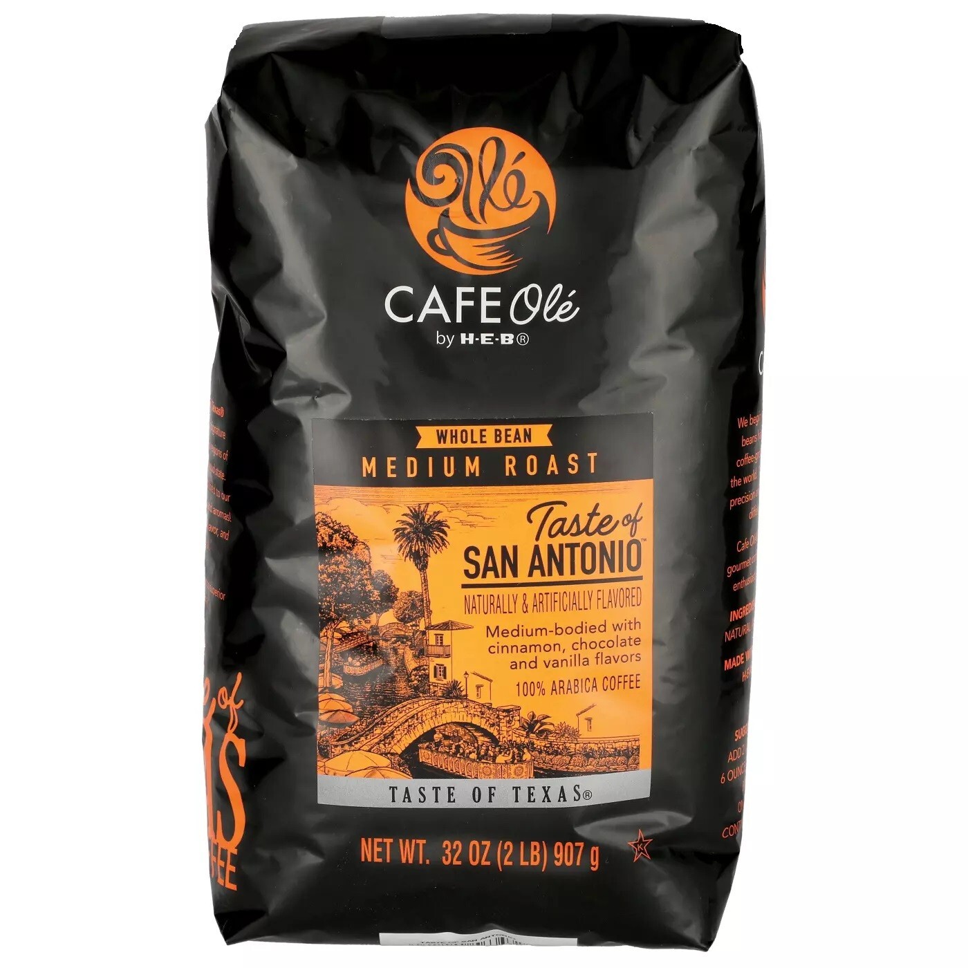 HEB Cafe Ole Taste of Texas SAN ANTONIO Blend Whole Bean Coffee 32 oz 2 Lb Bag