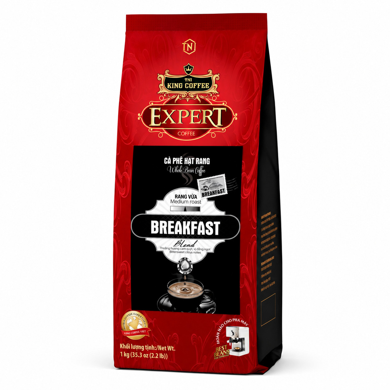 TNI King Coffee Breakfast Blend Whole Bean Coffee 1kg Medium Roast Premium Blen