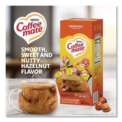 Coffee mate Liquid Coffee Creamer, Hazelnut, 0.38 oz Mini Cups, 50/Box