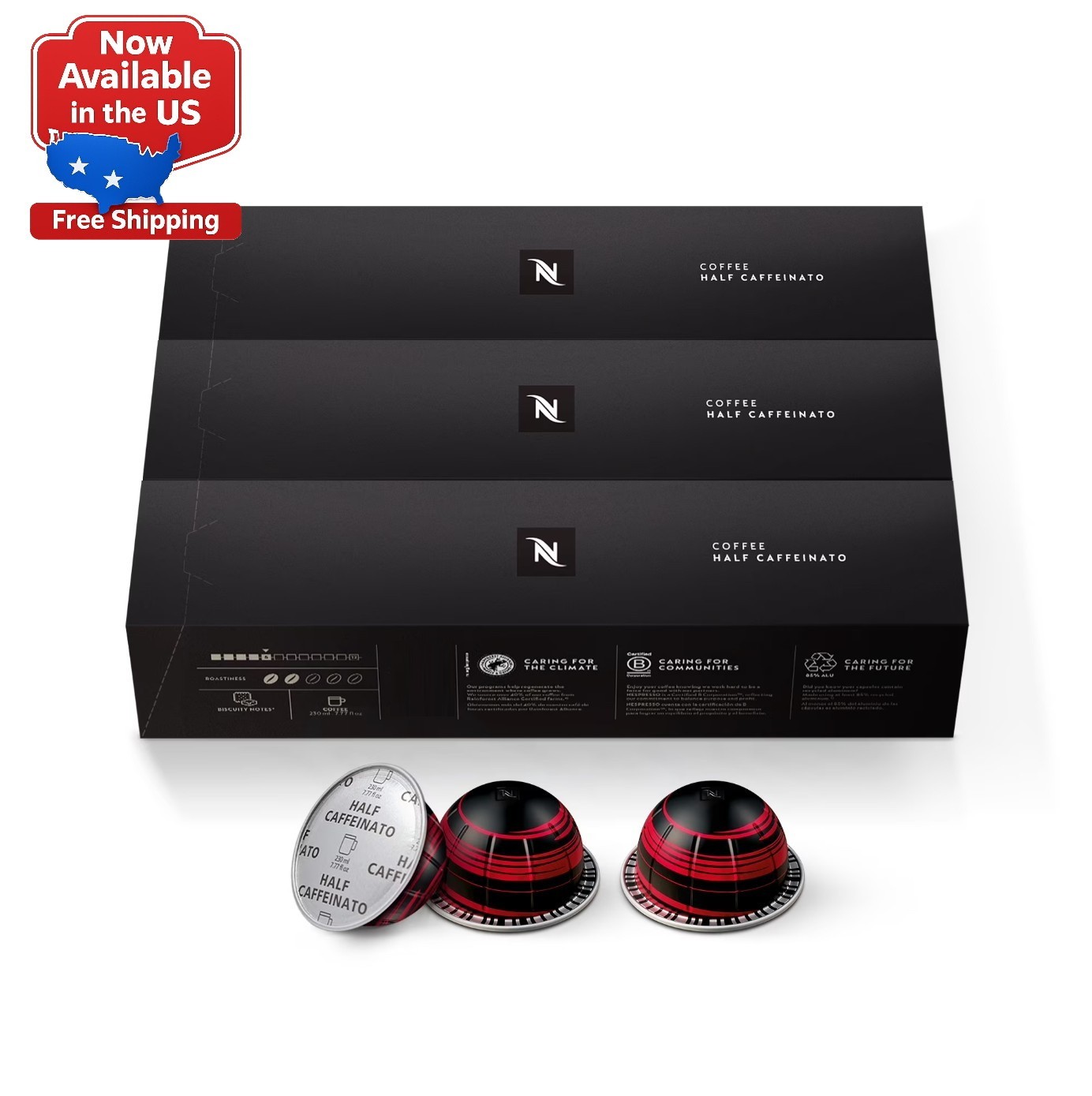 Nespresso Capsules Vertuo, Half Caffeinato, Mild Roast Coffee, 30-Count Coffee