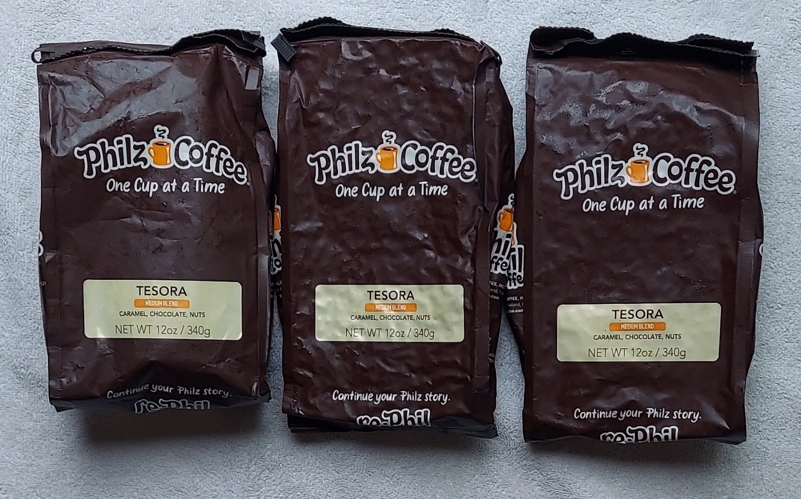PHILZ TESORA Coffee Lot of 3 (12oz) Whole Bean Sealed Caramel Chocolate Nuts