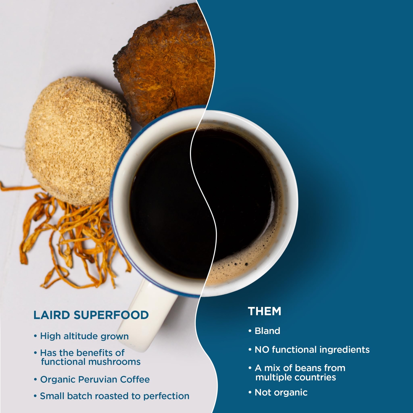 Peruvian Dark Roast Coffee with Functional Mushrooms, Certified Organic Peruv…